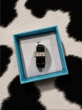 Vintage Sterling Silver Ring in Black with Rhinestone Accent